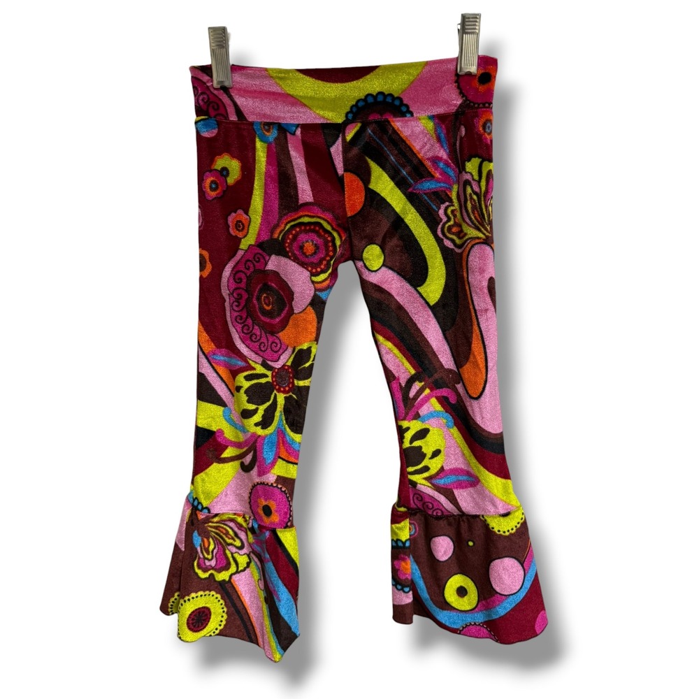 Binx Kids Retro Psychedelic Velvet Flare Pants Bell Bottoms Girls Size 3 NWT